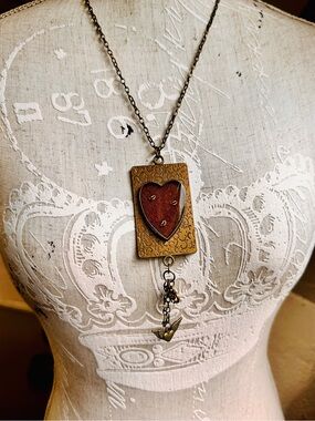 Hand Crafted Antique Bronze “Lips of Gold” Heart Pendant Necklace